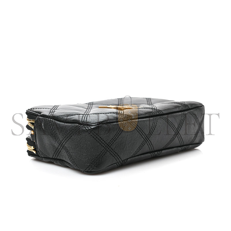 YSL MINI BECKY DOUBLE ZIP BAG IN GRAINED QUILTED LAMBSKIN 608941 (19*11*5cm)